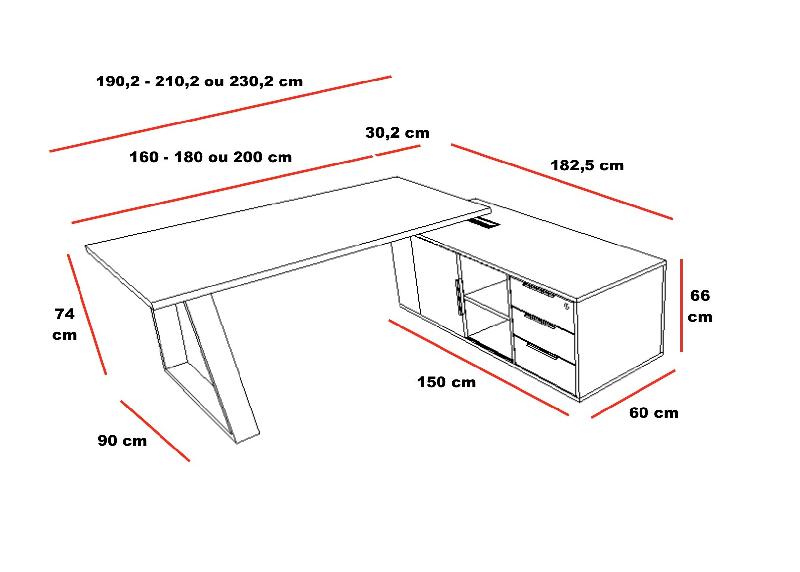 Bureau avec meuble d'angle Pyramid - 190, Blanc, Droite_2