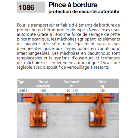 Pince à bordure de protection routes et autoroutes - CMU 4.5 tonnes - Référence 1086.1_2