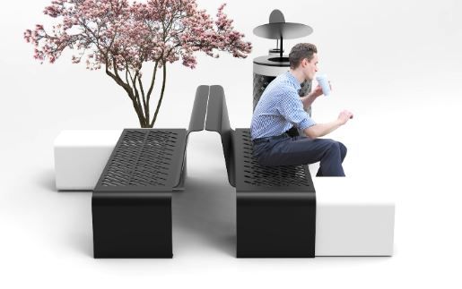 Banc DELFO - design contemporain - 2000mm de longueur, en acier avec option bloc béton_2