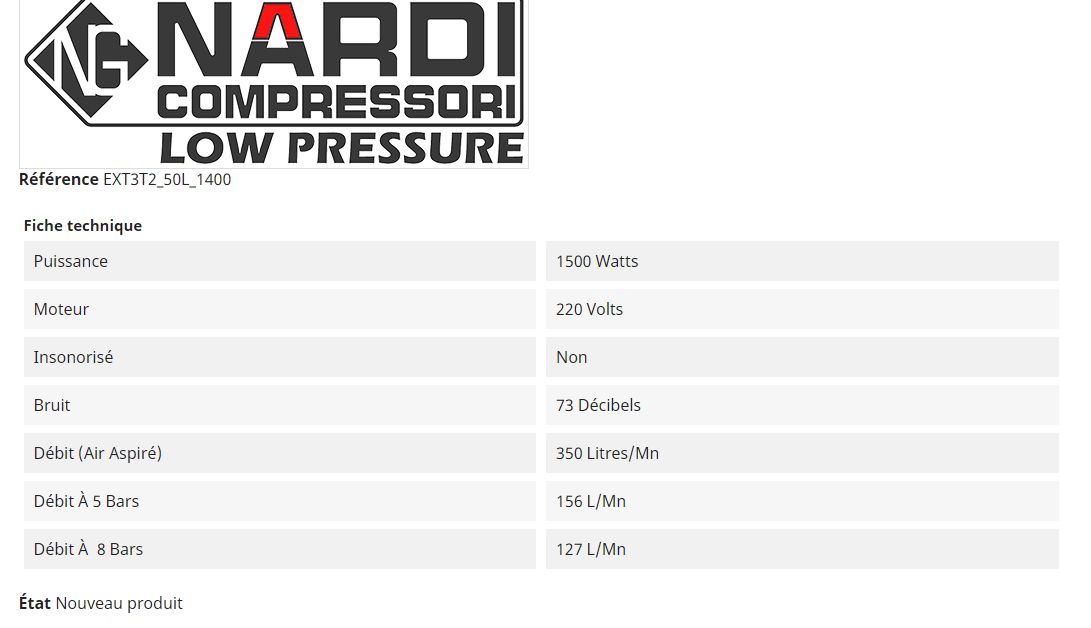 Compresseur Extrême 3T2 350L/mn 1400 - Nardi Compressori France - Cuve de 50L - Bicylindre haute performance_2