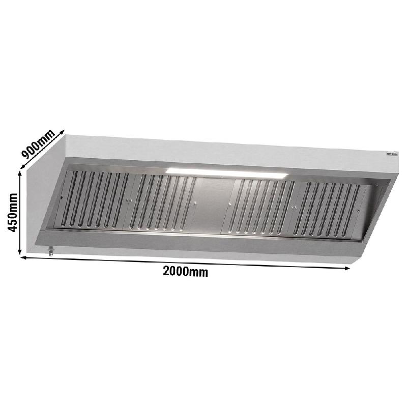 Hotte murale inox statique 2m avec filtre et éclairage | Profondeur 900 mm_2