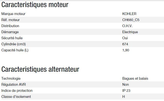 Technic 15000TA C5 - Groupe électrogène triphasé Kohler - 11,20 kW max - 14,40 kVA - 400 V_2
