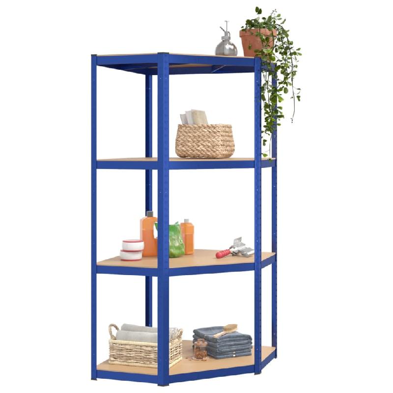 Vidaxl étagères à 4 niveaux 2 pcs bleu acier et bois d'ingénierie 3154147_2