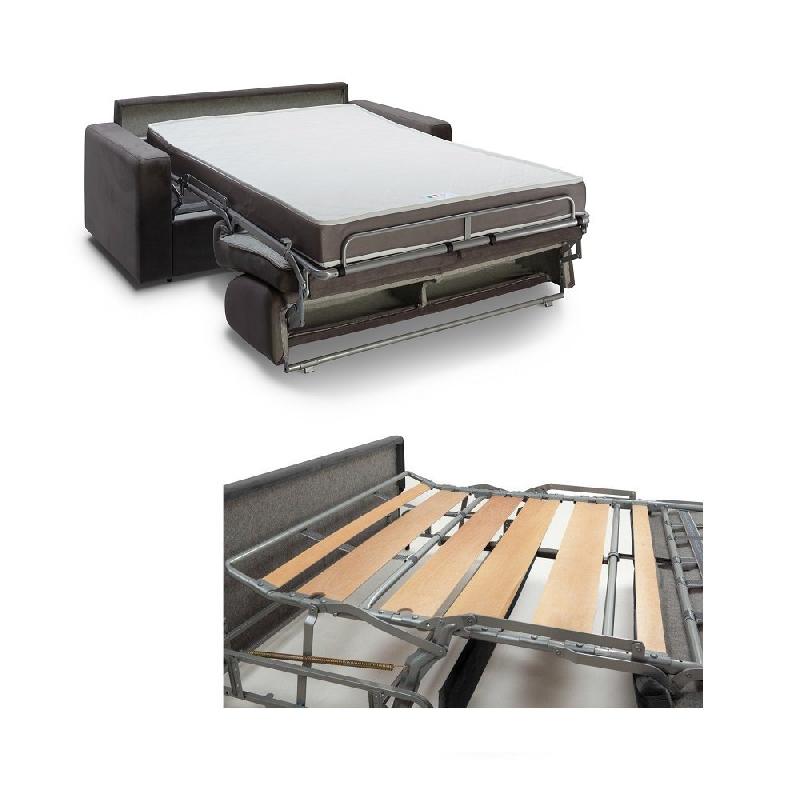 Canapé convertible express Midnight Amore - Sommier à lattes 160cm, matelas 16cm, velours gris ardoise, fabrication italienne_2