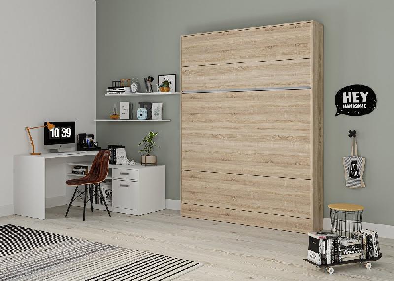 Armoire lit escamotable BERMUDES - Chêne - 160x200 cm avec sommier à lattes et ouverture assistée_2