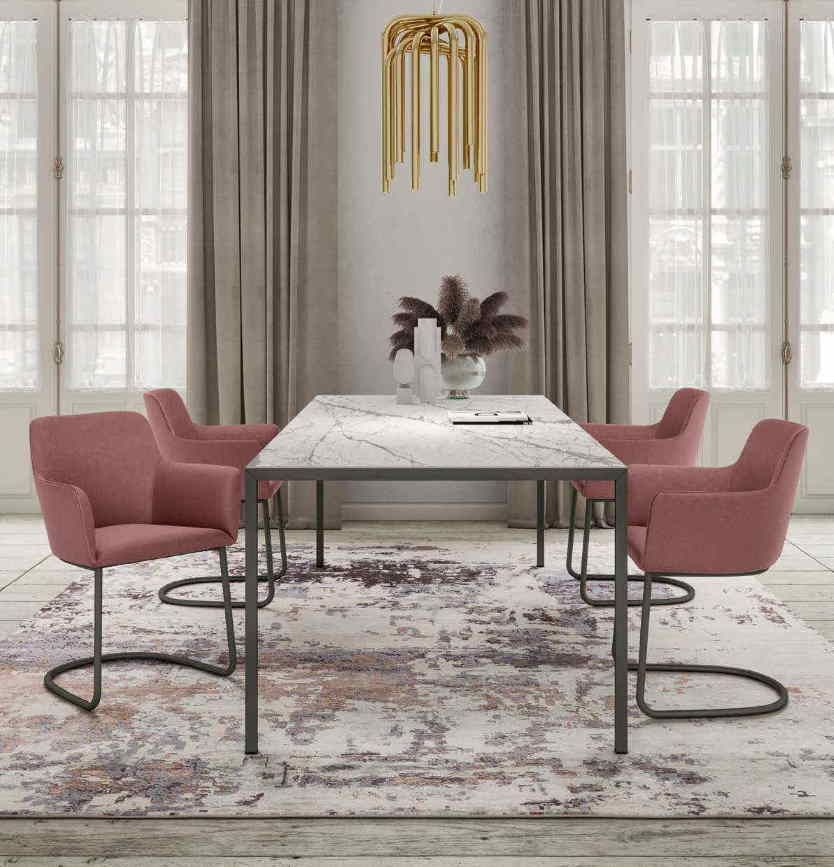 Table de bureau avec structure métallique et plateau en grès