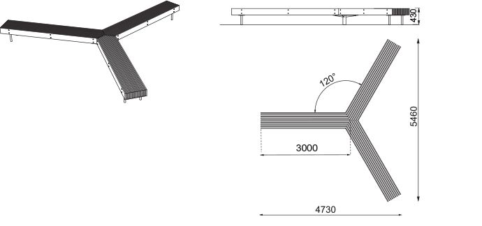 LWD330 - Banc connecté MMCité 1 a.S. - hauteur 430 mm - assise en bois massif et pieds en acier_2