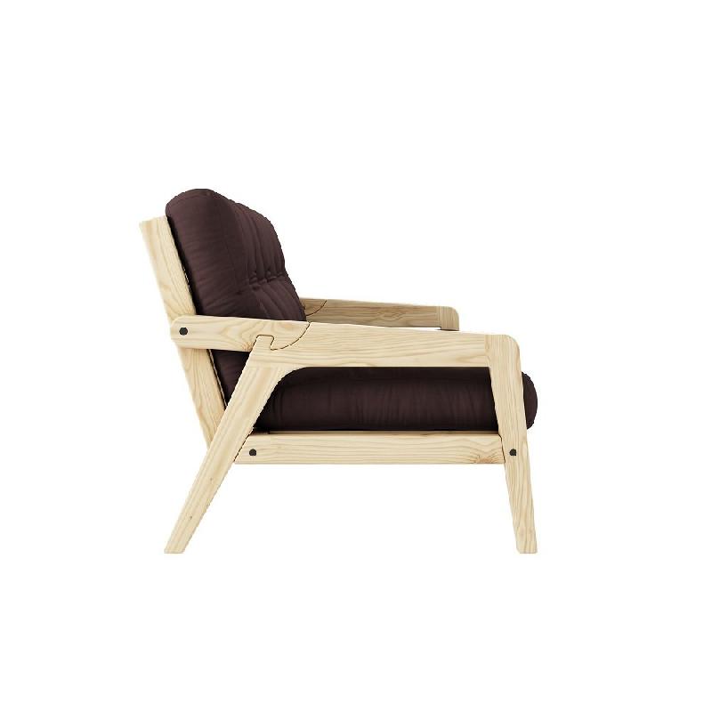 Canapé convertible futon GRAB - Pin massif naturel - Coloris marron - Couchage 130 x 190 cm - Style scandinave_2