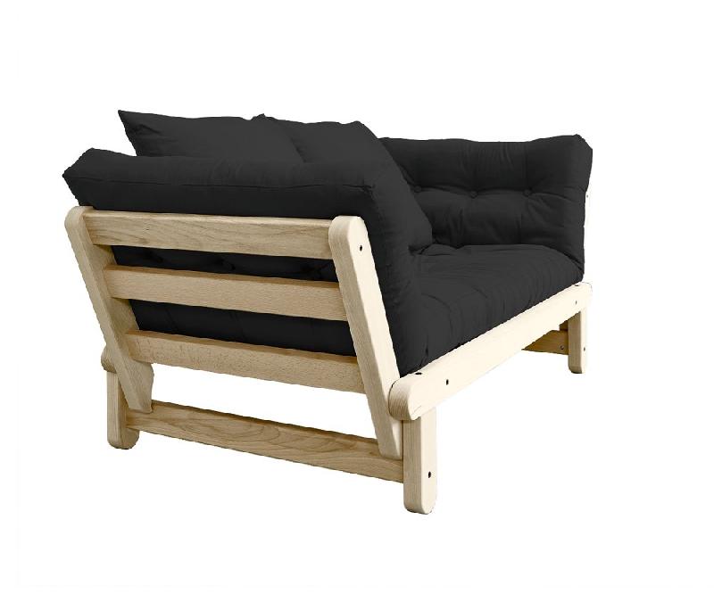Banquette méridienne futon Beat - Pin naturel - Tissu gris foncé - Couchage 75x200 cm - Convertible et design_2