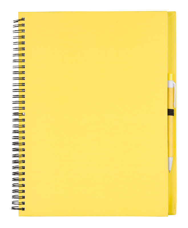 Bloc-notes à spirales - 80 pages non lignées en papier recyclé - Stylo bille assorti - Format A4 - Couleur jaune_2