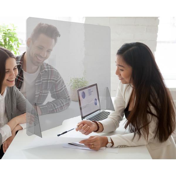 Vitre de Protection Plexiglass 4mm Transparent GM H 95 x L 80 cm + 2 Pieds - Réf : 490708 - Ouverture « passe-documents »_2