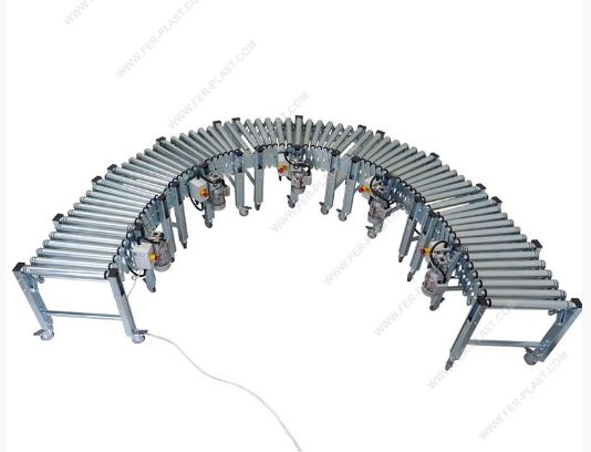 Convoyeurs à rouleaux motorisés extensibles REM-500/1 - structure à pantographe, rouleaux en acier, largeur 500-800 mm_2