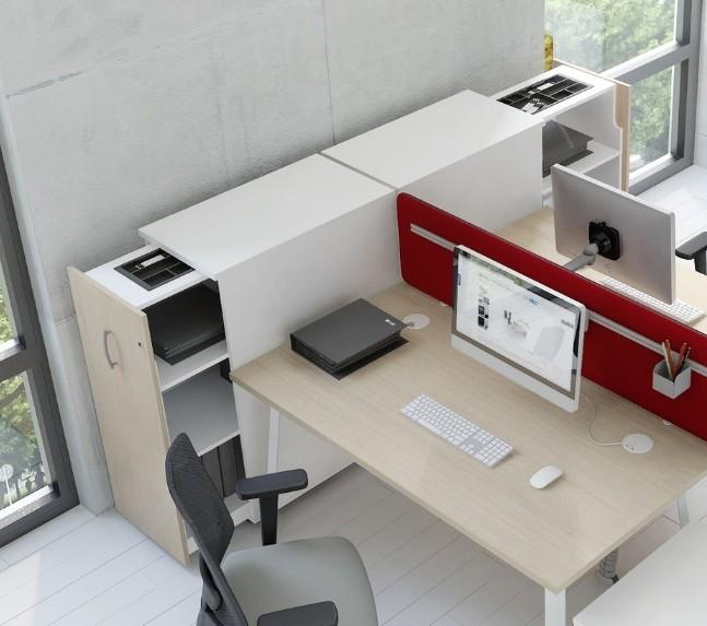 Ensemble de 4 postes Ogi A avec maxi caissons - MDD - Blanc, Aluminium satiné_2