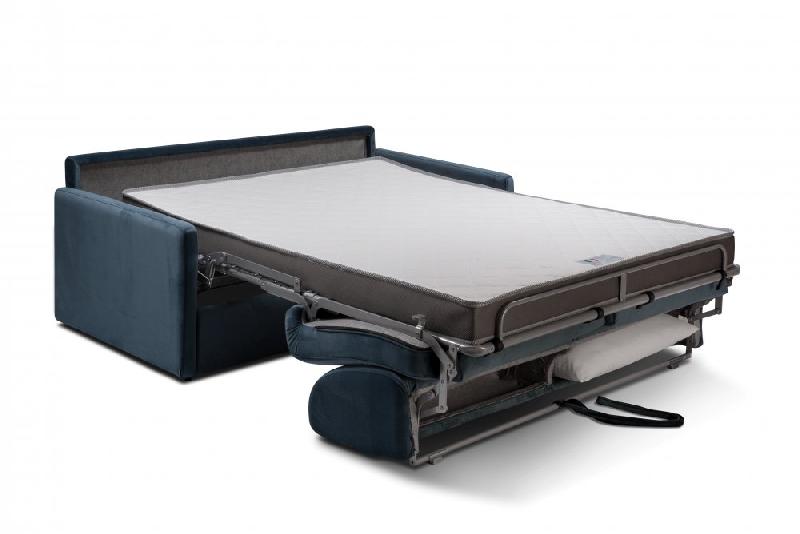 Canapé convertible express en velours bleu - Matelas 16 cm - Couchage 140 cm - Fabrication italienne_2