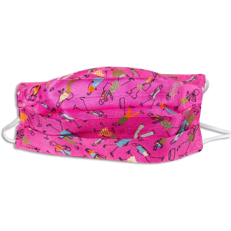 Masque lavable en soie imprimée foule - doublé coton - rose - Made in France - référence 30204.01.1_2