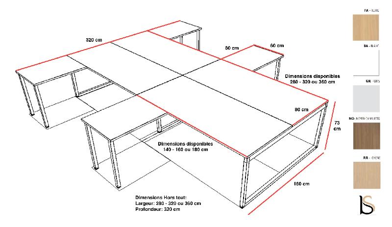 Bureau bench 4 personnes Practika P2 - Quadrifoglio - Alu, Blanc, Sans, 280_2