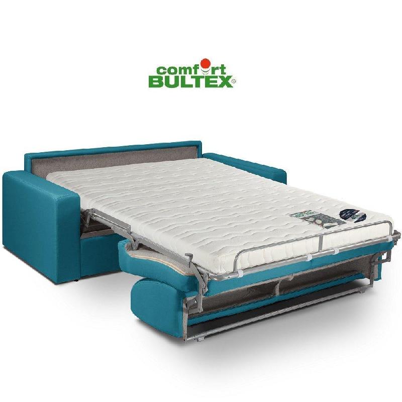 Canapé convertible express Crépuscule - Matelas 140 cm Comfort Bultex® - Tissu tweed turquoise hydrofuge - Fabrication italienne_2