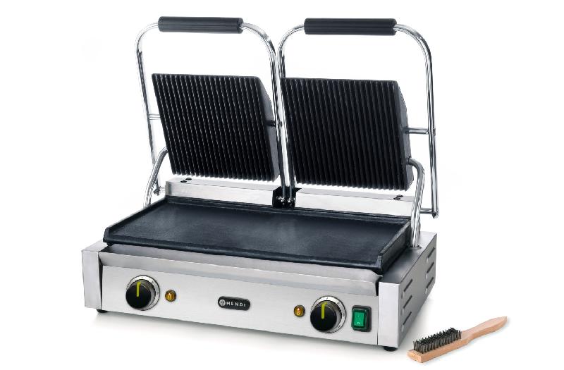 Grill de contact modèle double sup rainuré inf lisse 475x230mm HENDI_2