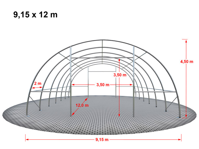 Tunnel de stockage fermé - structure en acier galvanisé - couverture en PVC 720 g/m² - dimensions 12 x 9,15 x 4,5 m - avec porte et fenêtre_2