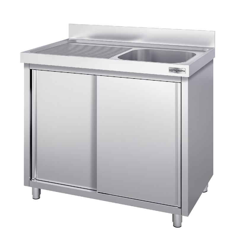 Plonge inox 1 bac et égouttoir sur placard - P 700 mm - 1000 mm bac à droite_2
