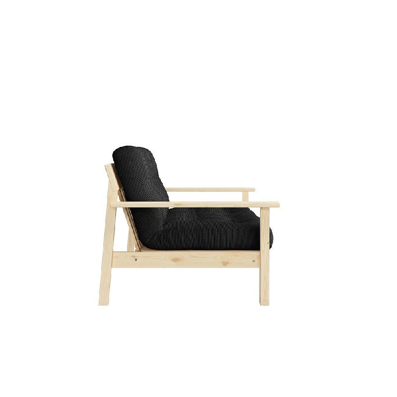 Canapé convertible futon UNWIND - Pin naturel - Coloris charbon - 130 x 190 cm - Style scandinave_2