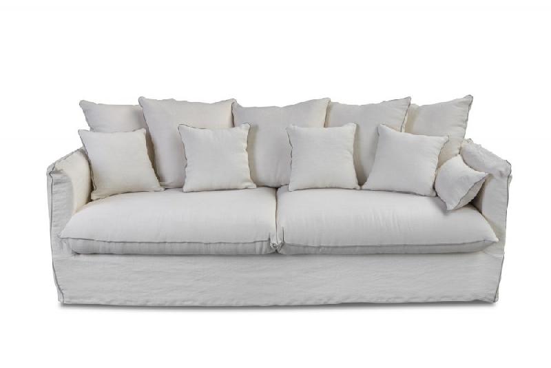 CARTAGENE - Canapé fixe 2 places en lin blanc déhoussable - 178 cm de long_2