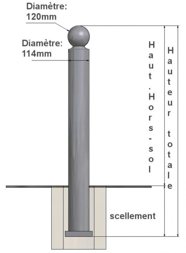 310.03-2 - Potelets fixes à sceller - Boule Ø120mm - Hauteur hors-sol 1,20m - Hauteur totale 1,50m_2