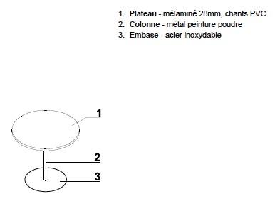 Table de réunion ronde avec base chromée Ogi - MDD. - 80, Noir, Bouleau clair_2