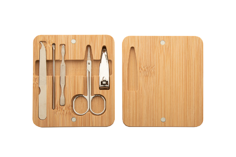 Set manucure 5 pièces en acier inoxydable - boîte en bambou avec couvercle magnétique_2