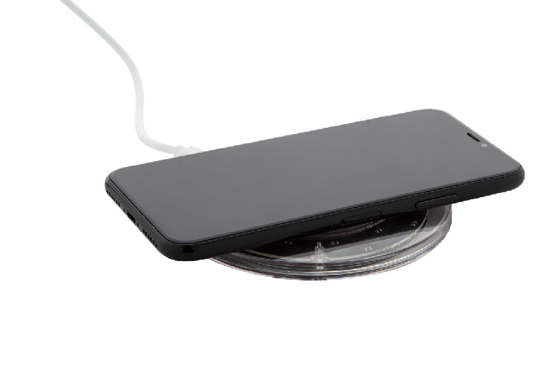 Chargeur rapide sans fil 15W - boîtier transparent en plastique et bambou avec composants visibles_2