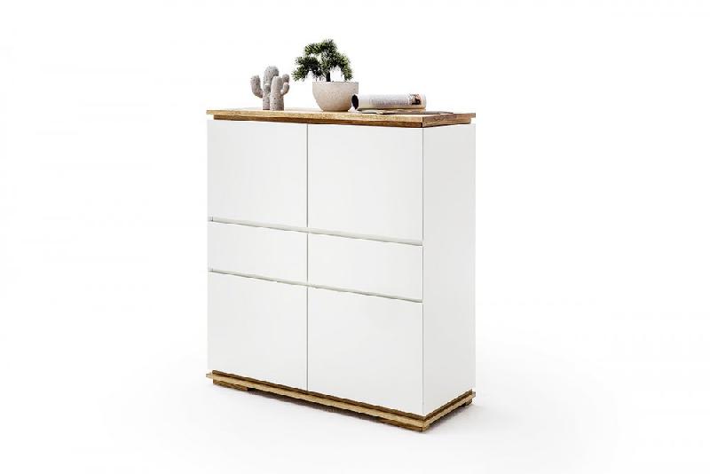 Buffet haut Charly - 4 portes, 2 tiroirs laqué blanc mat - Socle et plateau en chêne massif huilé_2