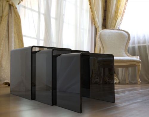 Tables basses gigognes LENA - verre courbé transparent - résistantes aux rayures - épaisseur 10 mm_2