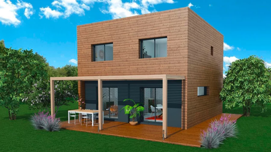 Maison à ossature en bois à étages koob 4 / surface habitable 93 m² / surface brute 122 m² / 4 pièces / toit plat_0