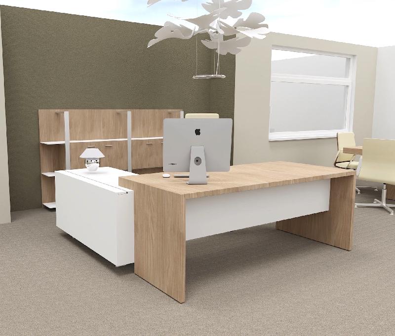 Bureau d'angle T45 avec desserte - Quadrifoglio - 212, Droite, Orme et blanc_2