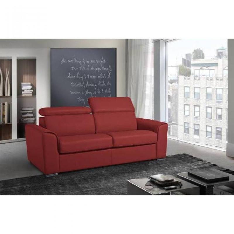 Canapé convertible express IMOLA - Couchage 120x197 cm - Matelas 18 cm en mousse visco-élastique - Velours rouge_2