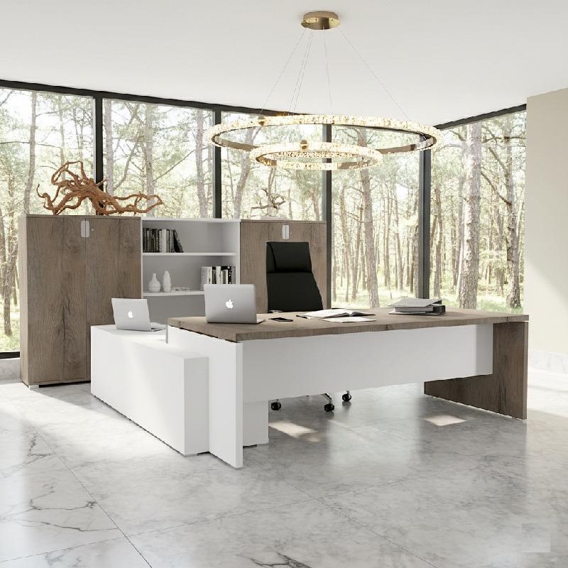 Bureau Bi-colore TAK avec rangement intégré - Mobel Linea - 185, Droite, Chêne grisé_0