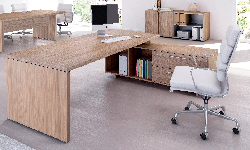 Bureau individuel pied panneau sur console So Flora - Noyer Naturel, 195 x 170 cm_2