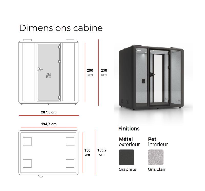 Cabine acoustique 4 personnes Domus L - Mobel Linea - Gris anthracite , Gris_2