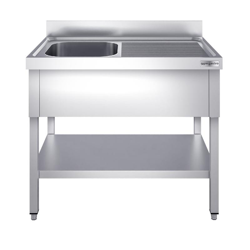 Plonge inox 1 bac avec égouttoir et étagère - P 600 mm - 1200 mm bac à gauche_2