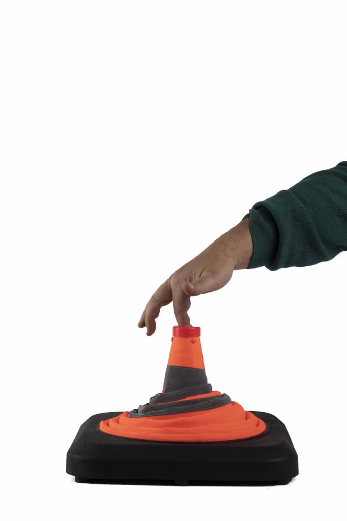 Cône de signalisation pliable lesté avec LED intégrée - 70 cm - bandes réfléchissantes et base en caoutchouc_2