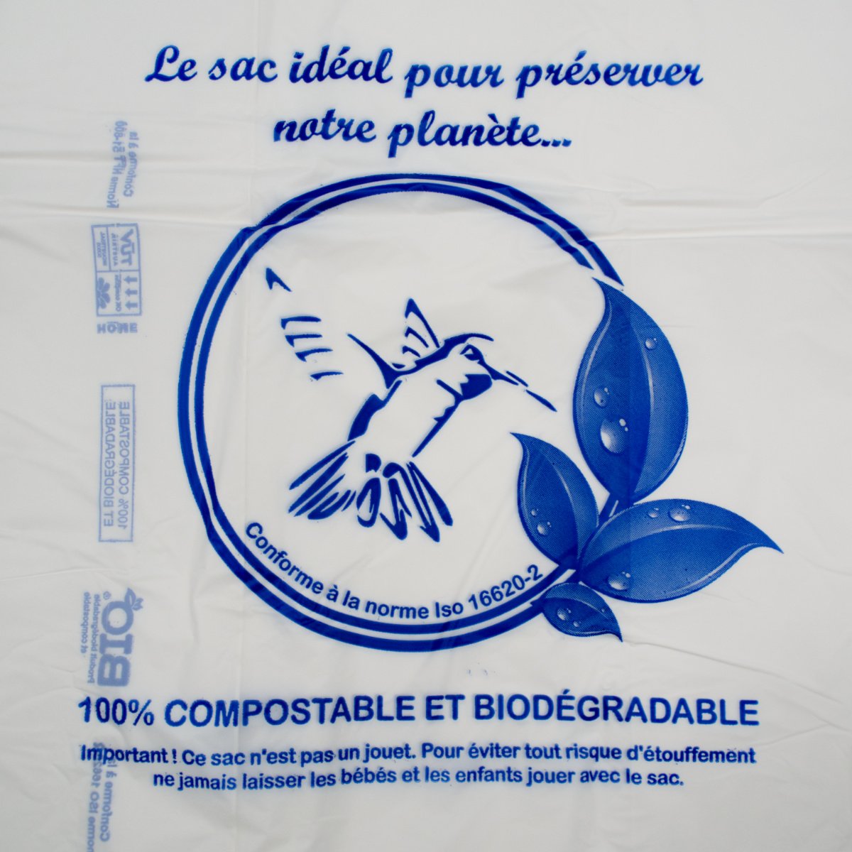 1000 sacs bretelles biodégradables - 26+12×45 cm - imprimés Colibri - personnalisables - épaisseur 16 microns_2