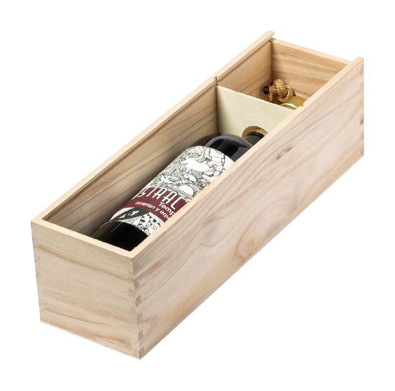 Emballage bouteille de vin - Coffret cadeau en bois avec anse cordon - Couleur naturelle_2