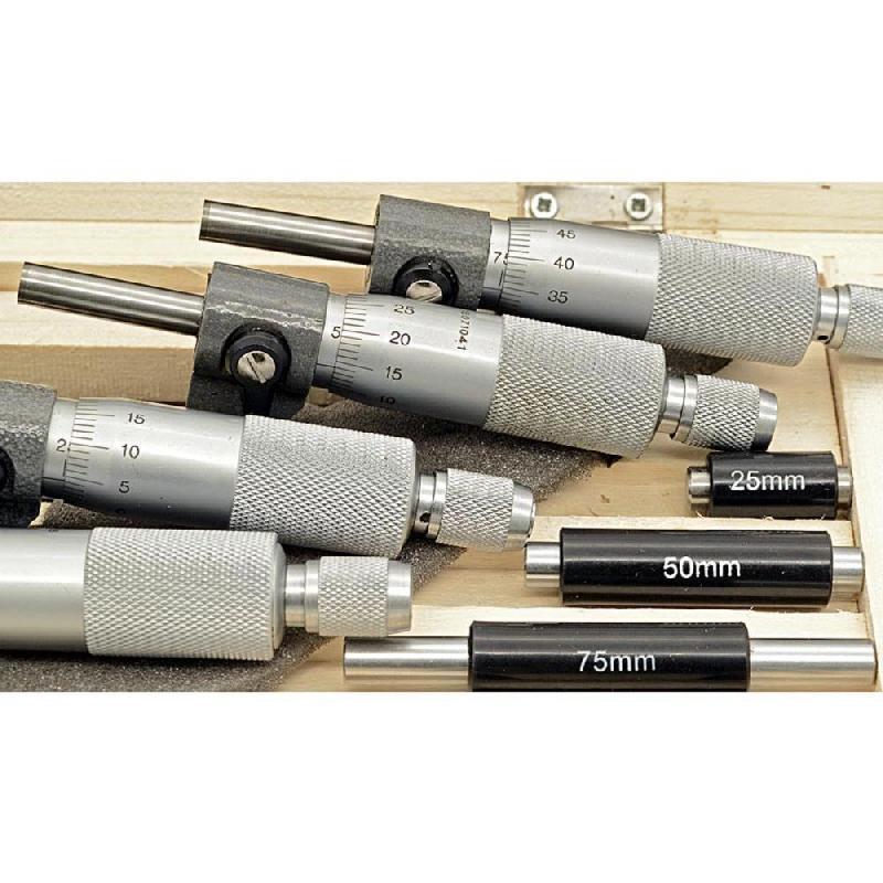 Coffret de micromètres d'extérieur - 0-100 mm - mécanique avec touches carbures et coffret en bois_2