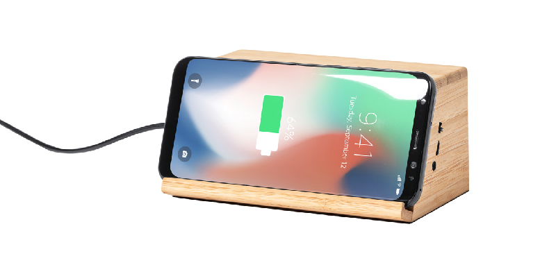 Chargeur enceinte Bluetooth en bambou - induction, chargeur rapide sans fil 10W, support téléphone portable_2