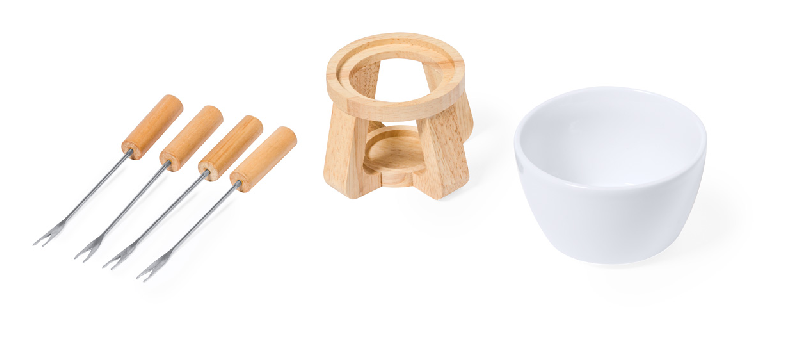 Set fondue - Service à fondue en céramique avec support en métal et 2 fourchettes_2