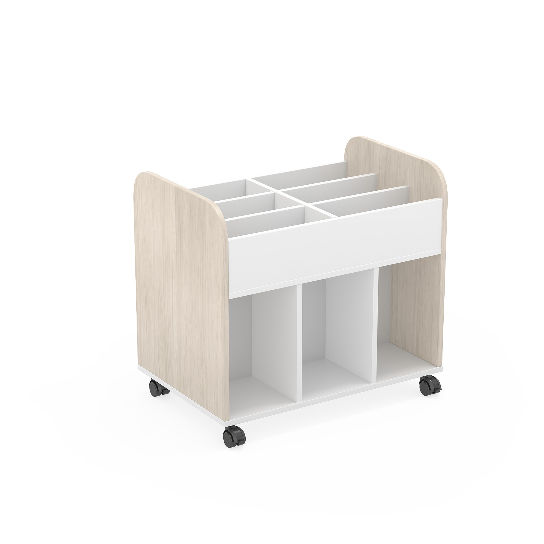 Armoire scolaire Dan - chariot bibliothèque pour livres ou jeux éducatifs, roues et freins_2