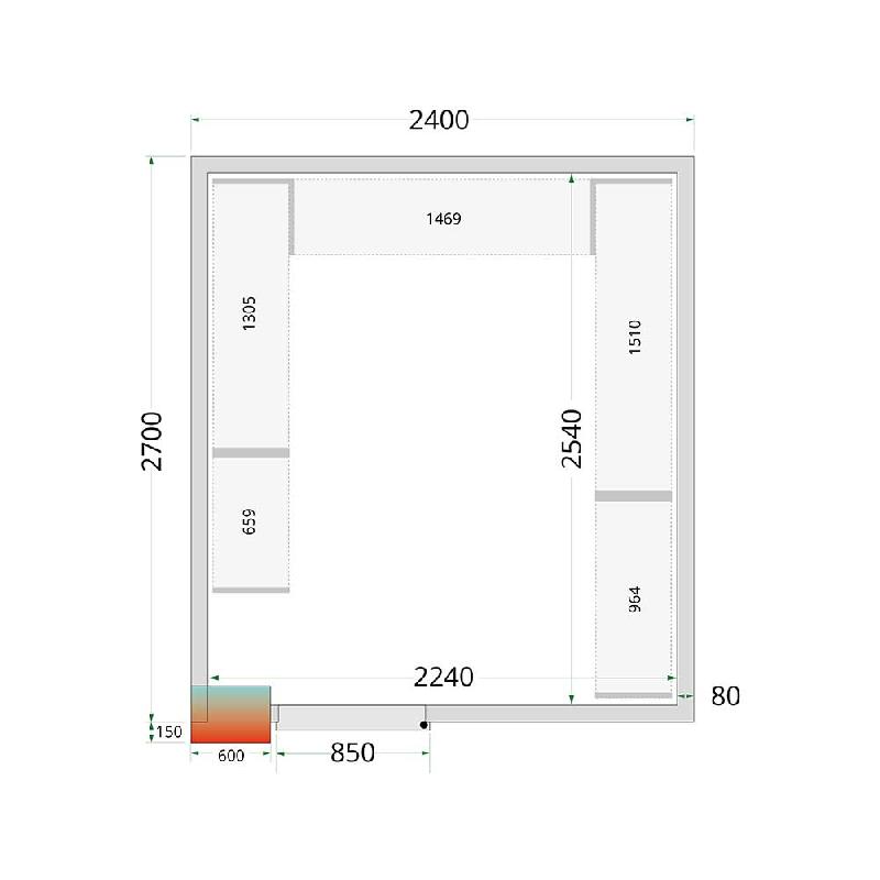 Chambre froide positive 11,6 m3 (2400 x 2700 x 2200 mm) avec monobloc de paroi et porte 850_2