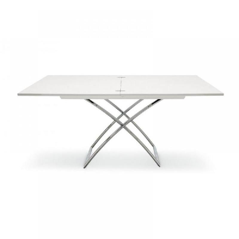 Table basse relevable et extensible MAGIC-J - Laquée blanche - Piétement chromé - Réglable en 7 hauteurs - Plateau 75x150cm_2