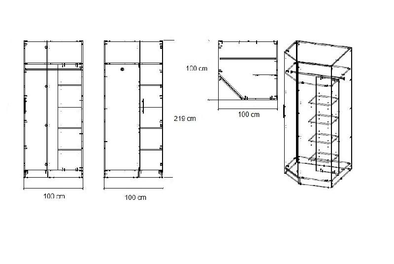 Armoire d'angle dressing KEY - Chêne - 1 porte noir mat - 100 x 100 cm - Style industriel_2