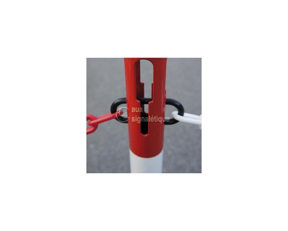 1631357 - Poteau de signalisation en acier - Rouge/Blanc avec socle lester et bandes réfléchissantes_2